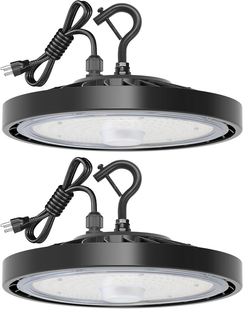 Eilpass LED Shop Lights 100W 16,000LM 5000K Super Bright High Bay Shop Lights with US Cable Plug in for Garage Workshop Warehouse Factory Barn (100W 2Pack)