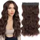 S-noilite One Piece Clip in Hair Extensions Synthetic Curly Wavy Thick Hairpieces for Women 3/4 Full Head Medium Brown Clip ins Hair Extensions 24 Inch(#10B,1pcs)