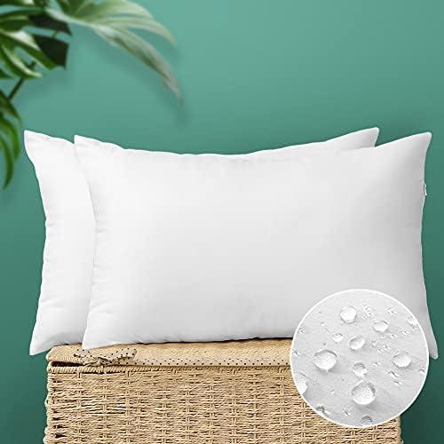 OTOSTAR Outdoor Throw Pillow Inserts - Pack of 2 Water Resistant Cushion Inner Pads for Patio Garden Coffee House Decorative Waterproof Pillow Inserts 12x20 Inch - White