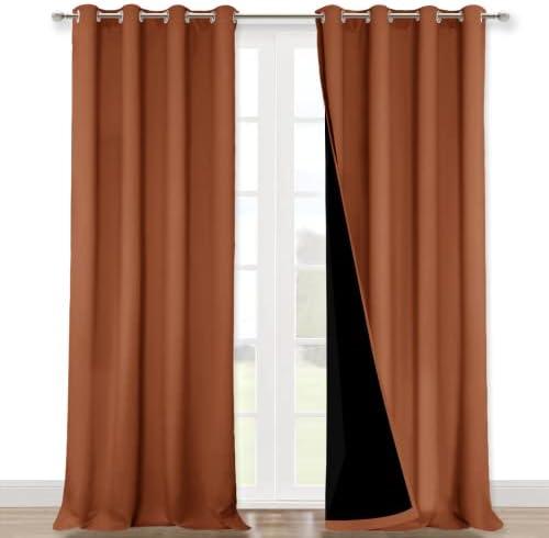NICETOWN Full Shading Curtains 90 inches Long 2 Panels Set for Windows, Super Heavy-Duty Black Lined Blackout Curtains for Bedroom, Privacy Assured Window Treatment (Burnt Orange, 52"W x 90"L)
