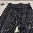 heipeiwa Women's Shiny Pleated Wide Leg Pants Party Nightout High Waist Trouser Folded Lightweight Outfit Clubwear Black Medium