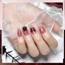JODSONE Press on Nails 3D Handmade Square Crimson with Flower Knot Rhinestone Fake Nail Tips - Medium