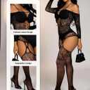 Buitifo Womens Fishnet Bodystocking Plus Size Bodysuit Sexy Tights Soft Nightwear Lingerie (Black)