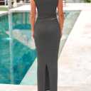 PRETTYGARDEN Skirt Sets Women 2 Piece Outfits Summer 2025 One Shoulder Sexy Ruched Bodycon Maxi Long Skirts (Gray, XXL)