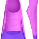 Gintenco Swim Fins, Kids Swim Training Fins for Lap Swimming, Travel Size Flippers with Mesh Bag, Silicone Swimming Fins for Kids Teens Adults Women Men (S(Jr 2-3/ US Women 3-5), Pink Purple)
