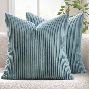 MIULEE Pack of 2 Corduroy Soft Soild Decorative Square Throw Pillow Covers Cushion Cases Pillowcases for Sofa Bedroom Car 18 x 18 Inch 45 x 45 Cm Smoky Blue