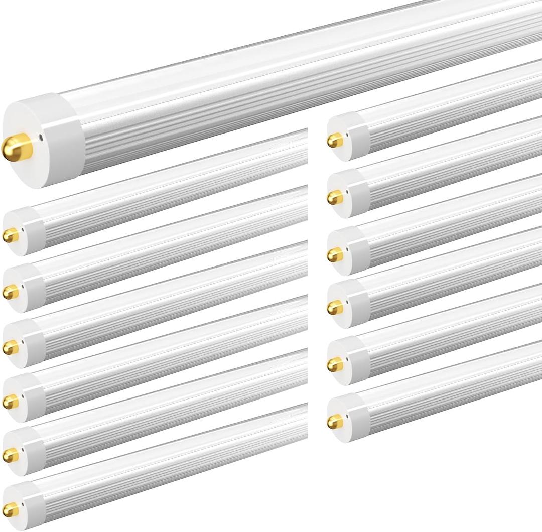 8ft LED Bulbs, 50W 6500LM 6000K, FA8 Single Pin LED Ballast Bypass Tube Lights Milky Cover, F96 T8 T10 T12 8 Foot LED Shop Lights to Fluorescent Replacement for Workshop, Warehouse, 12 Pack