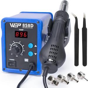 WEP 858D Hot Air Rework Soldering Station with Temperature Control, Adjustable Air Volume, Digital Display for SMD Soldering with 4 Extra Hot Air Nozzles