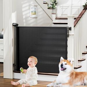 Probebi Retractable Baby, Child & Dog Gates for Stairs, Extends to 54" Wide 34" Tall, Use for Outdoor, Indoor, Hallways, Doorways, Deck, Porch, Black