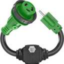 RVGUARD Overload Protector 30 Amp to 110 Volt RV Adapter Cord with Circuit Breaker, NEMA 5-15P to NEMA L5-30R Electrical Power Adapter with LED Power Indicator, 18 Inch, Green, ETL Listed