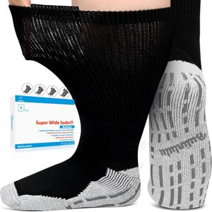 Bulinlulu Extra Width Diabetic Socks Men Women-4 Pairs Wide Edema Sock for Swollen Feet,Non Slip Cast Bariatric Socks 13-15 (Light Gray)