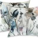 Floral Throw Pillow Covers 20x20 Set of 2 Vintage Watercolor Flower Decorative Pillow Covers Ink Art Style Soft Square Pillowcases for Home Sofa Living Room Bedroom Outdoor