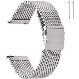 EACHE Stainless Steel Thick Mesh Watch Bands for Mens, Quick Release Adjustable Heavy Duty Mesh Watch Straps 18mm 20mm 22mm (Silver)