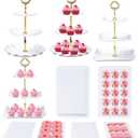 Frigg Dessert Table Display Set,10Pcs Cake Stand,4 Pcs 3 tiered Cupcake Stands and 6 Pcs Dessert Trays serving trays for Party Baby Shower Wedding Tea Party Decorations