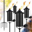 4-Pack Garden Metal Torches, 60" Upgraded Citronella Torches with 5-Prong Grounded Stakes, 16 oz Heavy-Duty Outdoor Torch Lights for Patio, Pathways, and Parties (Ultra-Stable Design)