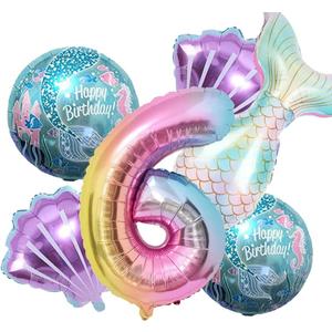 Mermaid Birthday Decoration Kit - Sea Balloons, Foil Balloon, Tail Balloons for Girls Party (Number 6)