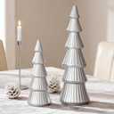 WONDROUS' DECO Wooden Christmas Tree Figurine, Tabletop Silver Tree Figurine, Set of 2 Desk Centerpieces for Christmas Decor