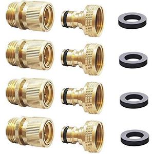 HQMPC Male Garden Hose Quick Connect Solid Brass Quick Connector Garden Hose Fitting Water Hose Connectors 3/4 inch GHT (4 Female+ 4Male)
