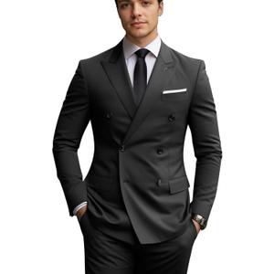 Men's Suit 2 Piece Suits Double Breasted Men Slim Fit Suit Blazer Pants Set Wedding Prom Tuxedos (Large, Black)