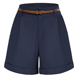 Belle Poque Women Bermuda Shorts High Waisted Wide Leg Shorts Comfy Shorts with Pockets (Dark Blue 325,S)