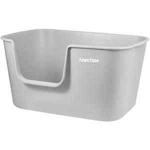 TownTime Extra Large Kitty Litter Box with High Sides, Anti-Splashing, Tool-Free Assembly, Multi Cat, Jumbo (Grey) 24.60" L x 16.92" W x 12.99" H