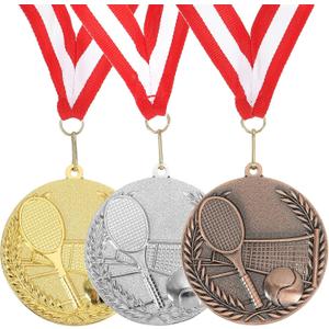 3 x MECCANIXITY Tennis Award Medals 2.7 Inch, Gold Silver Bronze Award Medals with Neck Ribbon for Team Sports Games Competitions Party Favors 3 Pieces