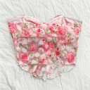 GORGLITTER Women's Floral Bow Strapless Tube Top Mesh Tie Front Bandeau Top Coquette Crop Top Going Out Tops Pink Multicolor X-Small (Pink, XS)