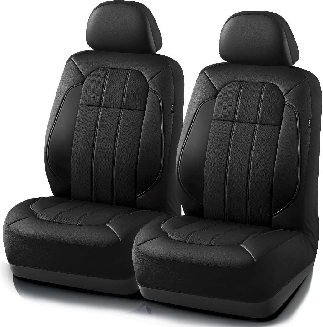 Road Comforts Car Seat Covers, Breathable Leather Seat Covers, Car Seat Covers Front Seats Airbag Compatible, Automotive Seat Covers for Most Cars, Vans, Trucks, SUV-Black