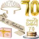 70th Birthday Decorations for Women Gold with 70th Birthday Sash and Tiara, Cake Topper and Candles, Number Balloons, 70 Year Old Gifts for Women