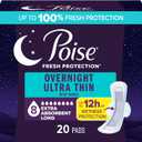 Poise Overnight Ultra Thin Incontinence & Postpartum Pads with Wings for Bladder Leaks, 8 Drop Extra Absorbent, Long Length, 20 Count