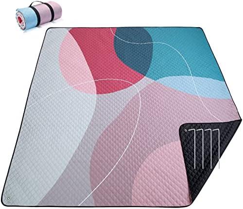 PY Super Mode Picnic Blankets, Extra Large, Waterproof, Foldable Outdoor Beach Blanket, Oversized 83×79”, Sandproof, 3-Layer Picnic Mat For Camping, Hiking, Travel, Park, Concerts, Abstract Pink, Pack Of 3