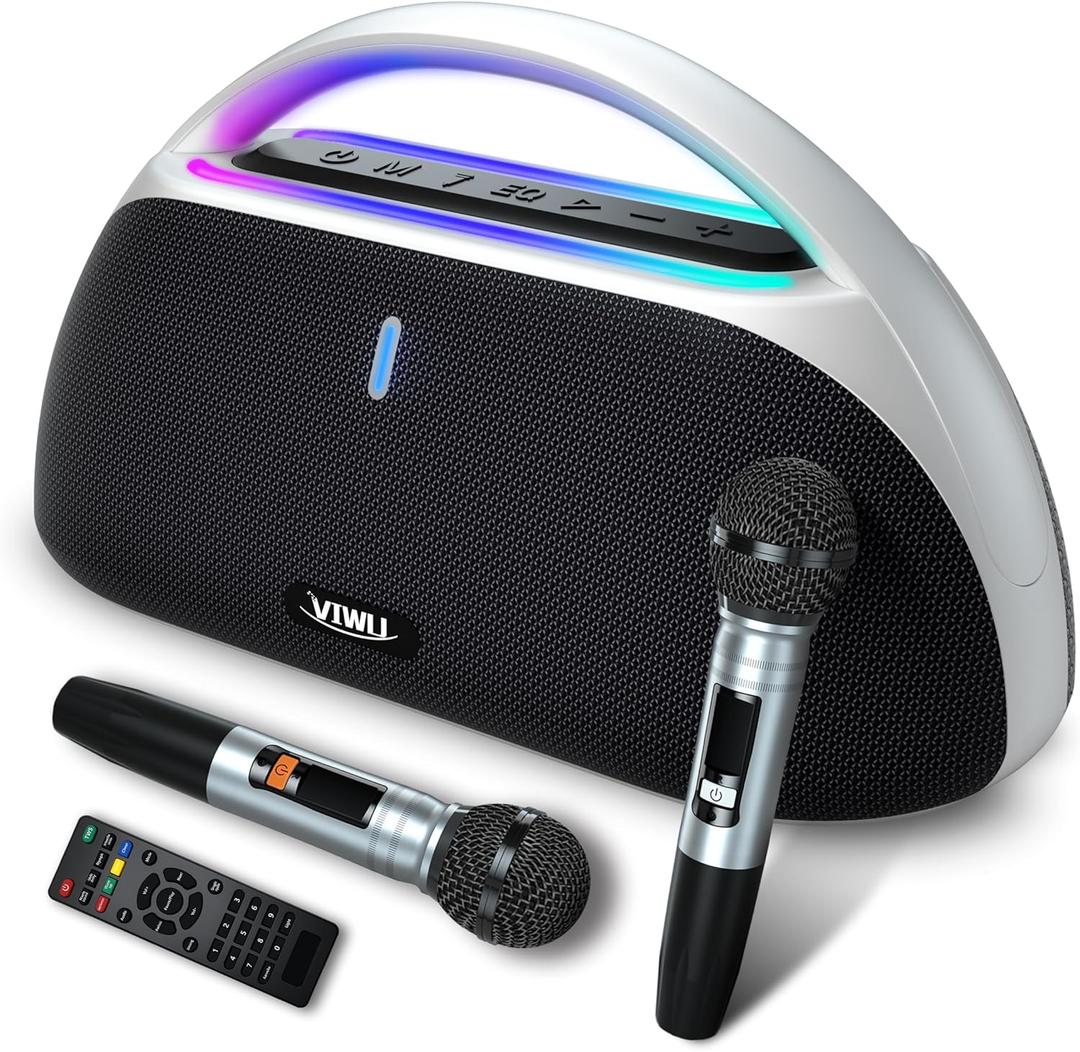 Karaoke Machine for Adults, 100W Portable Bluetooth 5.3 Party Speaker with 2 Wireless Microphones, PA System with IPX5 Waterproof, Deep Bass & Echo Adjustment for Home Party, Outdoor, Travel