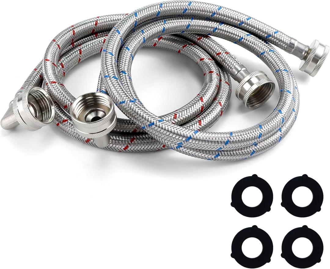 4FT Premium Stainless Steel Washer Hoses with 90 Degree Elbow