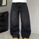 Mens Wide Leg Jeans Super Baggy Pants Y2k Loose Fit Denim Jeans Skater Trousers Streetwear (XXL)