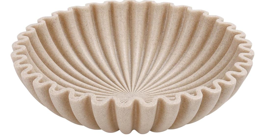 YMXYJM Large Decorative Bowl, Modern Handicraft Bowls for Home Decor, Decorative Fruit Bowl for Kitchen Counter, Ruffle Decor, Stylish Key Bowl for Entry Table, Artificial Stone Beige