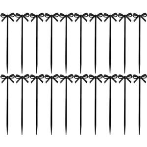 60 Pcs Black Cocktail Picks Black Bow Decor Fruit Fork Bow Drink Stirrers for Appetizers Decorative Halloween Holiday Party Food Drink Garnish Fruit Sticks