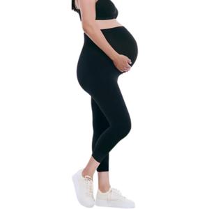 Motherhood Maternity Women's Essential Stretch Secret Fit Over The Belly Pregnancy Crop Capri Legging (Medium, Black)