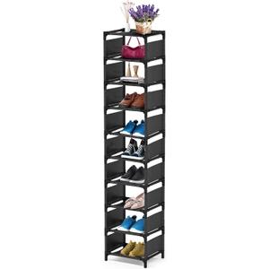 10 Tiers Shoe Rack, Space Saving Shoe Shelf Organizer, Tall Narrow Shoe Rack for Door Entryway, Closet (Black)