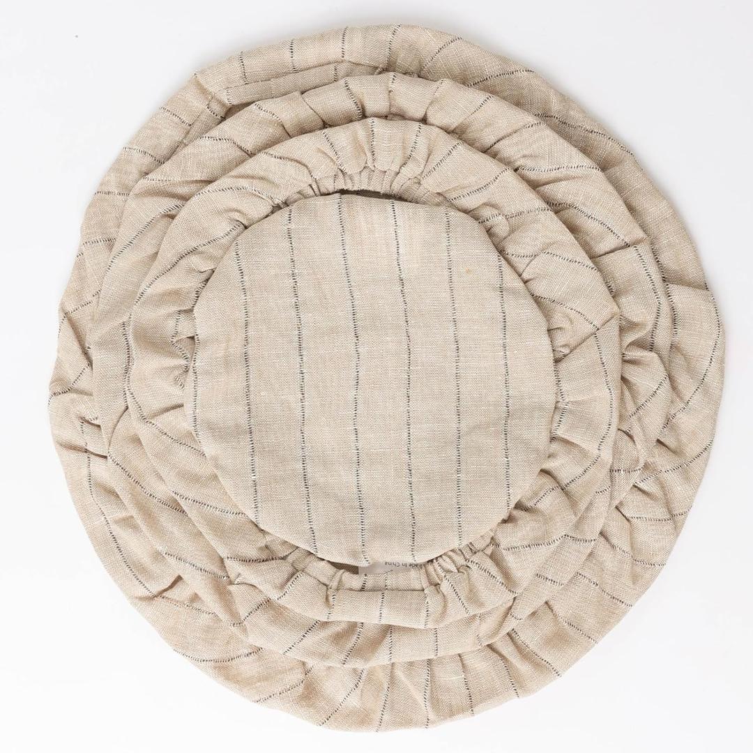 100% Linen Stripe Bowl Covers Reusable For Bread Proofing, 4 Pcs Elastic Cloth Fabric Bowl Covers, 5.9 * 7.9 * 9.8 * 11.8 Inches, Linen