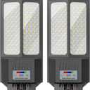 2026 New Solar Street Light, Solar Street Lights Outdoor Waterproof Dusk to Dawn 7000K LED Security Flood Light with Motion Sensor and Remote Control for Pathway, Entryway & Yard (9800W-2 Pack, Black)