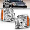 Headlight Assembly Halogen Compatible With 2007-2014 GMC Yukon 2007 2008 2009 2010 2011 2012 2013 2014 GMC Yukon Headlamp Assembly (Chrome Housing Amber Reflector)