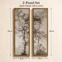 Framed Vintage Tree Sketch Wall Art,Tall Narrow Sepia Antique Forest Prints, 24"Lx8"W