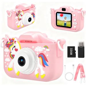Kids Digital Camera Toy for Boys and Girls Aged 3-12, Unicorn 1080P Children's Camera, Christmas Birthday Gift, Toddler Digital Video Camera for Girls with 32GB SD Card/Reader (Pink)