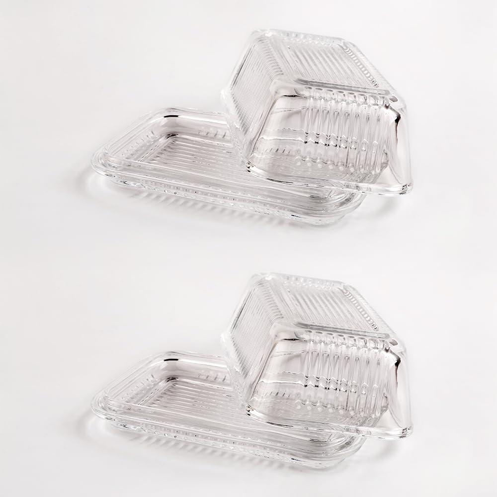 2 Piece Glass Butter Dishes With Lid Classic Design - Keep Butter Fresh and Flavorful,Perfect for Cream Cheese,Fruits,Dishwasher Safe,Clear Cover for Easy Viewing (2)