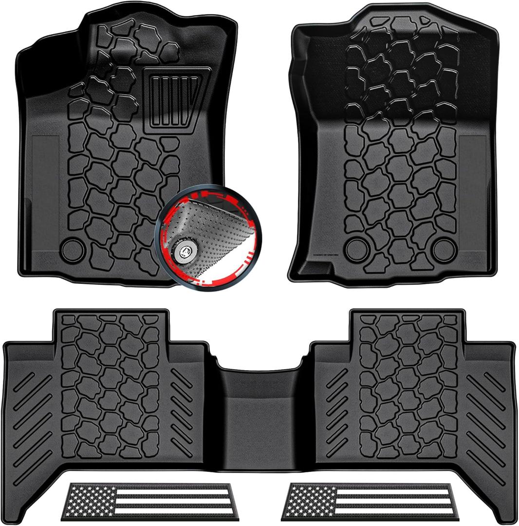 Anti-Slip 3D Car Mats 5Pcs All Weather for 2018-2023 Toyota Tacoma Double Cab (Automatic Only) | Rubber Truck Floor Liners with Weather Strips | Car Carpet for Winter, Ski, Hunting, Camping (USA Flag)