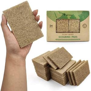 AIRNEX Plant Based Kitchen Scouring Pads - Pack of 24 Coconut Husk Non Abrasive Scrubbing Pads - Multipurpose Scrubbies for Dishes - Heavy Duty Dishes, Pan and Pot Scrubbers for Kitchen Non Scratch