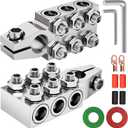 12-Way Lead Acid Battery Terminal Clamps, 8AWG up to 4/0(XL) AWG Gauge, Positive & Negative Connector for SAE/DIN/EN Tapered Top Post