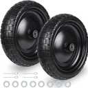 13" Solid Flat Free Tires and Wheels 2 Pcs, 3.50-9 Rubber Tire Replacement Axle Bore Hole, Air less Wheel for Hand Truck/Trolley/Garden Cart/Lawn Mower/Wheelbarrow, 2Packs, Black