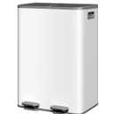 GarveeHome 2 x 8 gal Stainless Steel Double Trash Can with Lid for Kitchen, Large Dual Trash and Recycle Bin Combo, Step-on Kitchen Metal Garbage Cans, PP Inner Buckets, Liner Rim, Grayish-White