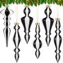 6 Pcs 6.3 Inches Mercury Glass Finial Christmas Ornaments Hanging Christmas Finials Glass Ornaments Assorted Mercury Decor for Vintage Holiday Xmas Tree Decoration(Black and White)